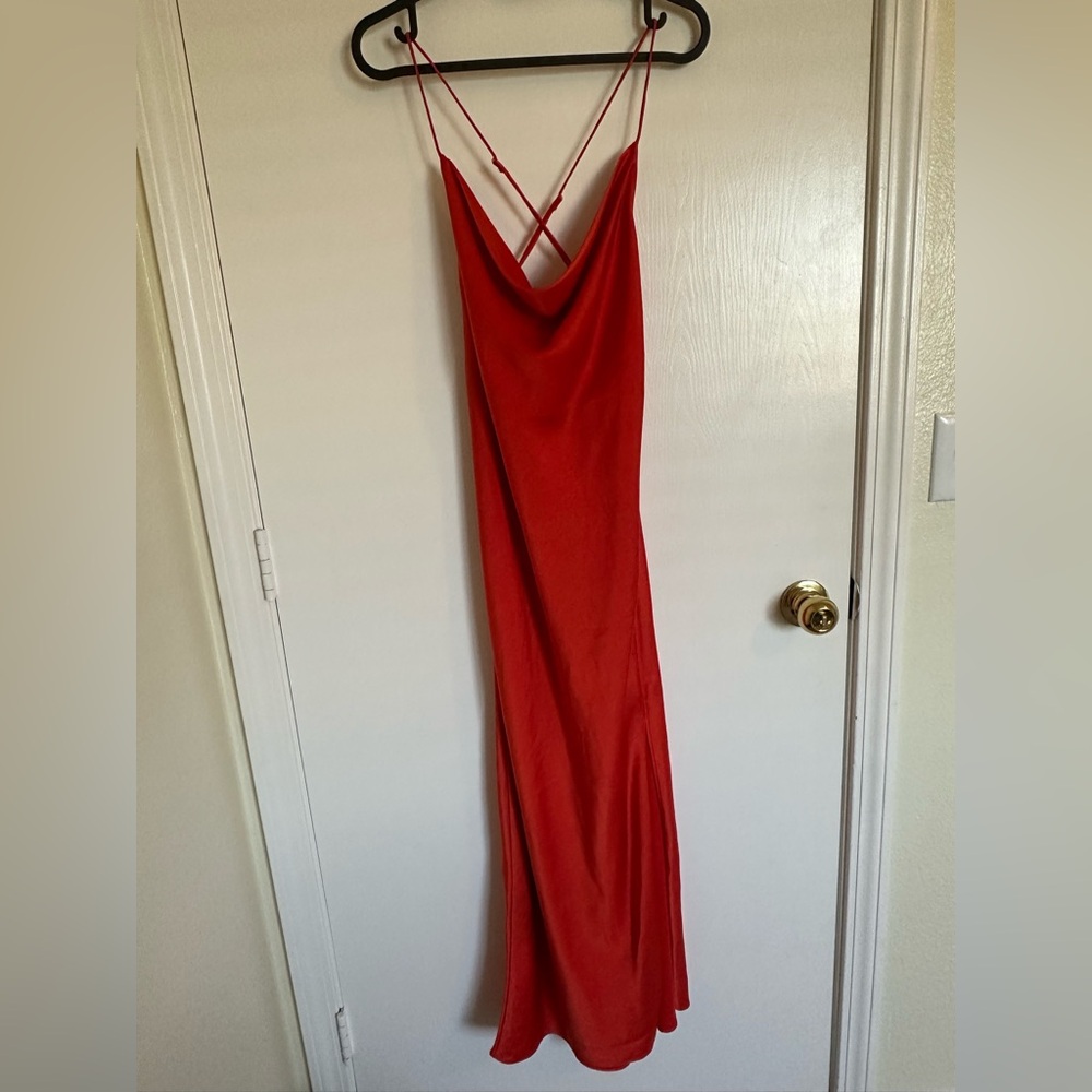 H&M Red Cowl Slip Dress with Cross Back Straps